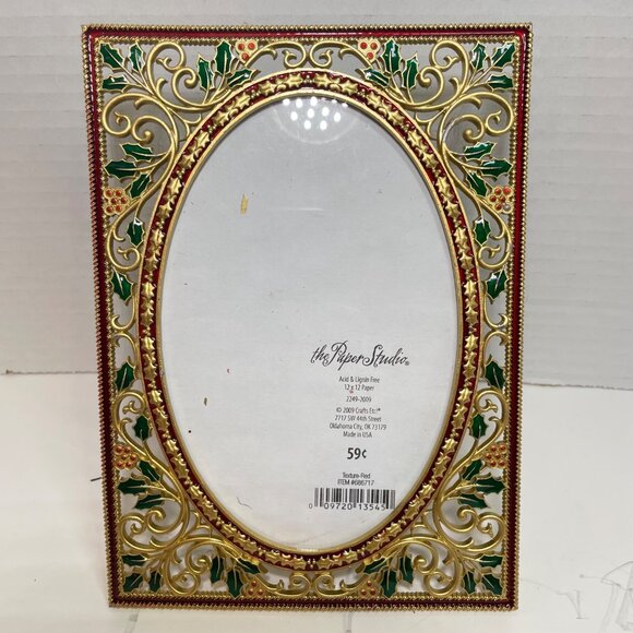Vintage Gold & Red Holiday-Themed Oval Picture Frame With Holly Design - The Pap - Picture 12 of 13